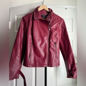 Laundry by Shelli Segal Faux Leather Burgundy Jacket sz S Baddie Motorcycle